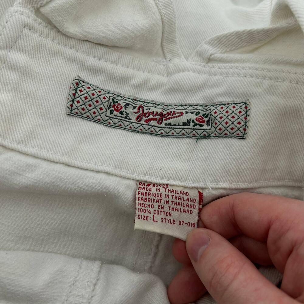 Vintage 80s 90s Women's JouJou White Denim Bibs Overalls Shortalls Size Large - Picture 3 of 11